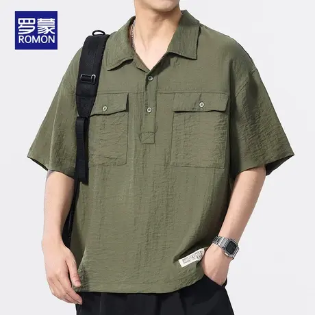 罗蒙男士短袖POLO衫夏薄款2025新款宽松潮牌复古休闲冰丝带领T恤图片