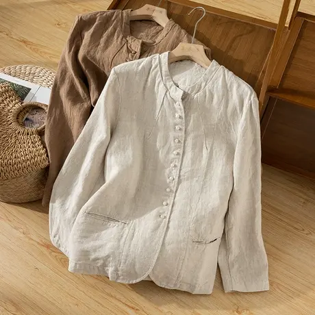享永子汉麻衬衫女士文艺复古高级感麻料上衣宽松气质2023秋季新款图片