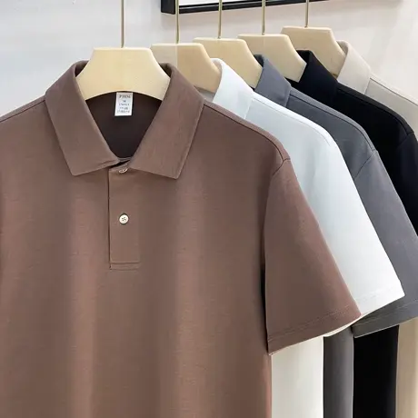 双面空气层棉纯色POLO衫男翻领轻熟商务短袖T恤通勤男装春夏重磅图片