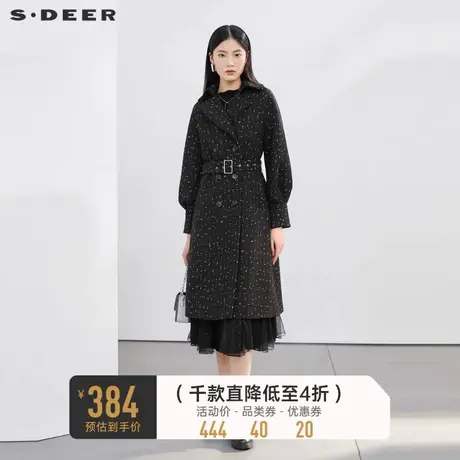 sdeer圣迪奥冬装女装外套复古格纹西装领收腰毛呢大衣S22482507💅商品大图