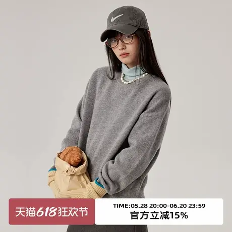 omont蛋挞家 100%全羊毛圆领针织上衣冬宽松长袖毛针织衫毛衣商品大图