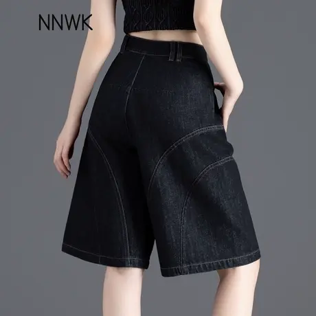 黑色原创设计牛仔短裤女夏薄款2025新款小个子宽松五分裤阔腿中裤商品大图