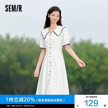 森马连衣裙女纯棉泡泡袖初恋裙2025新款夏撞色大翻领中长裙学院风商品大图