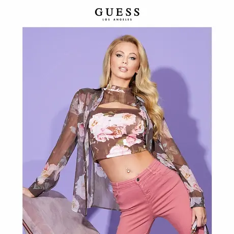 GUESS女士时髦洋气宽松印花长袖简约衬衫图片