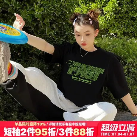 设计感潮牌黑色短袖t恤女美式hiphop街头风无性别穿搭大版上衣夏商品大图