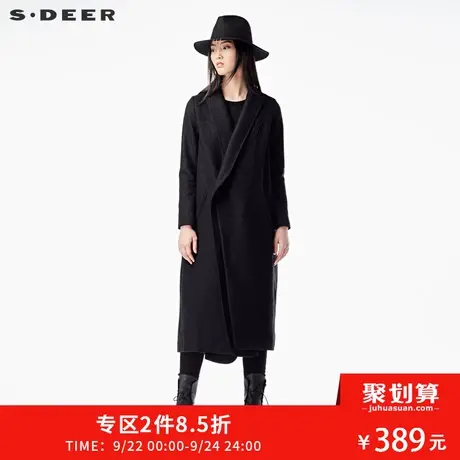 sdeer圣迪奥女装2018冬装简约中性一粒扣双层领毛呢大衣S15481890图片
