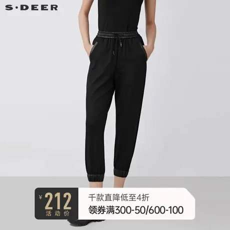 sdeer圣迪奥冬装运动休闲松紧拼接系带九分裤女S21460810图片