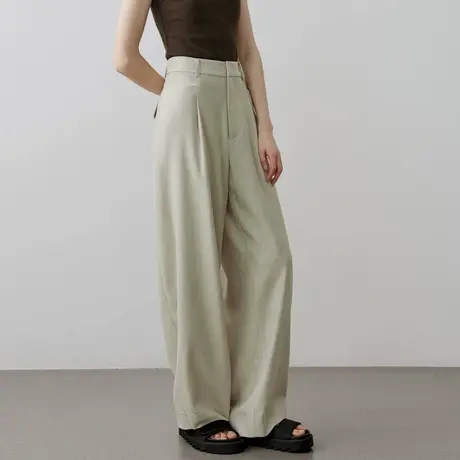 欧小仓 天丝垂坠顺滑阔腿裤 肌理感醋酸气质弯月西装裤商品大图