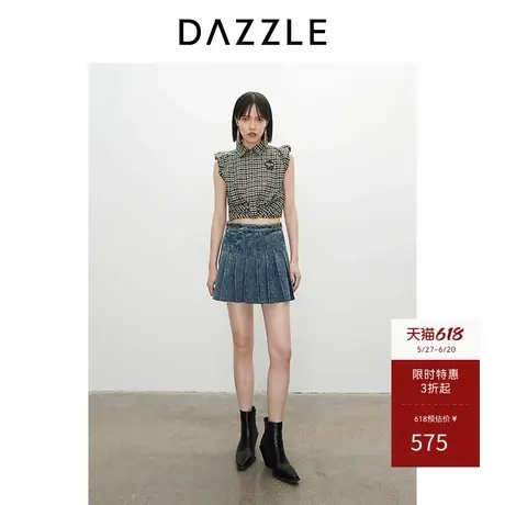 DAZZLE地素奥莱 衬衫春夏女装褶格纹POLO领上衣图片