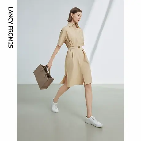 朗姿收腰设计感法式通勤衬衫裙女2024年夏季新款气质高级感连衣裙商品大图