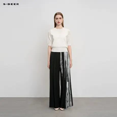 sdeer圣迪奥女装复古高腰水墨晕染阔腿长裤S24280826商品大图