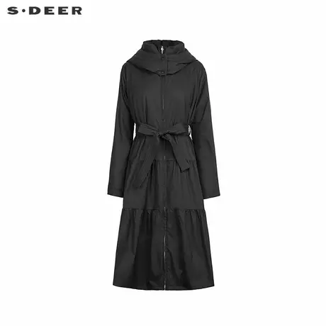 sdeer圣迪奥女装高领连帽收腰碎褶长款羽绒服S244Z2409商品大图