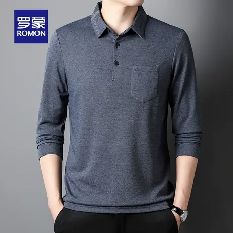 罗蒙男士商务休闲长袖POLO衫2025秋季新款纯色百搭宽松翻领T恤衫图片