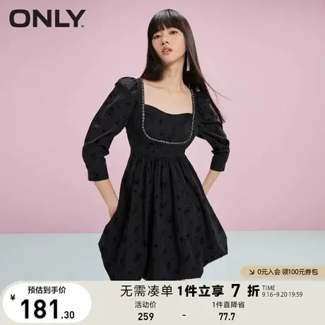 ONLY奥莱夏季复古方领植绒公主裙A字港风连衣裙女图片