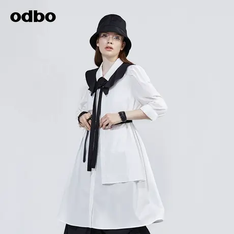 odbo/欧迪比欧原创设计不对称长袖衬衫女夏季新款休闲上衣图片