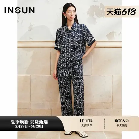 【桑蚕丝】INSUN恩裳专选夏季休闲睡衣式印花桑蚕丝衬衫商品大图