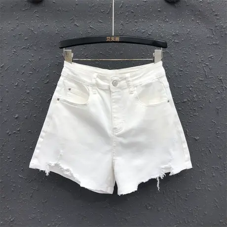 辣妹夏季新款白色ins破洞毛边牛仔短裤女高腰显瘦小个子时尚热裤商品大图