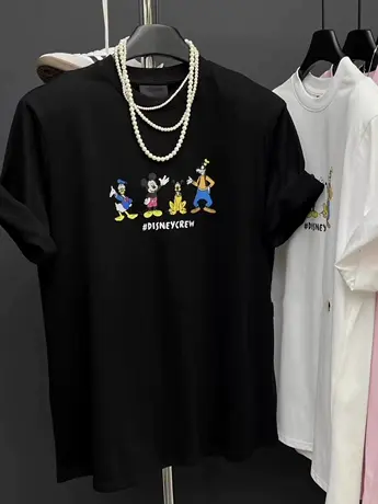 韩国东大门2024夏季新款减龄宽松卡通米奇印花垫肩短袖T恤上衣女商品大图