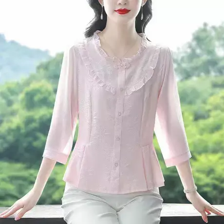 七分袖雪纺衬衫女春夏装2025年新款时尚气质减龄修身显瘦女上衣商品大图