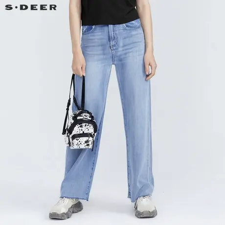 sdeer圣迪奥女装夏季时尚阔腿宽松高腰水洗直筒牛仔长裤S21280843商品大图