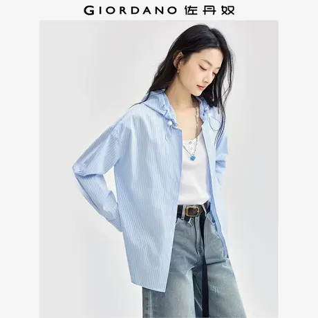 佐丹奴知识分子风衬衫女时尚开叉下摆宽松连帽长袖衬衣女18344804商品大图