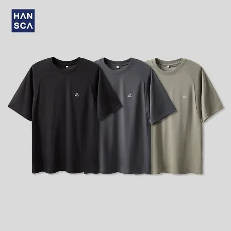 hansca 抗菌插肩袖t恤男款180g薄款2025夏季印花极速秒干短袖上衣商品大图