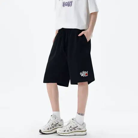 Nuthink玫瑰刺绣短裤休闲运动五分裤宽松松紧男女2025夏季新款图片