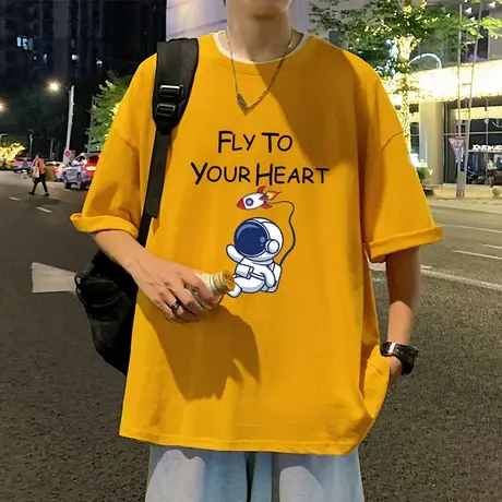 短袖T恤男夏季2025新款美式宽松纯棉卡通印花港风男生半袖体恤衫图片