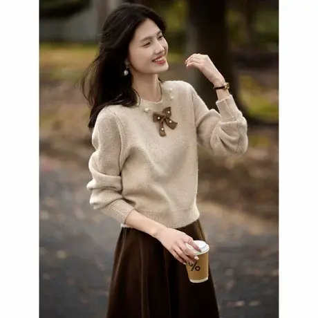 时尚气质毛衣2024年冬季新款女休闲百搭减龄知性温柔套头针织上衣商品大图