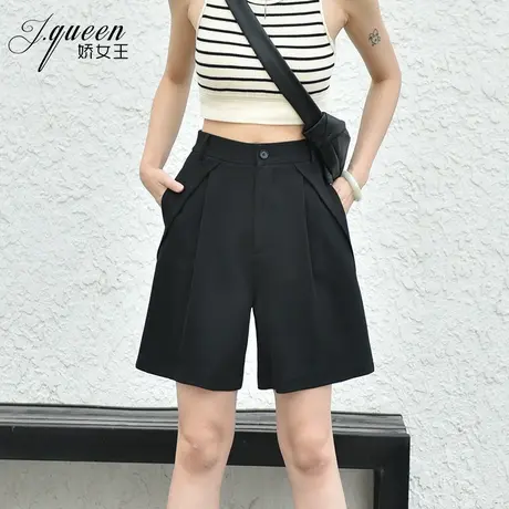高腰短裤女夏季新款休闲百搭直筒五分裤小个子宽松阔腿西装中裤商品大图