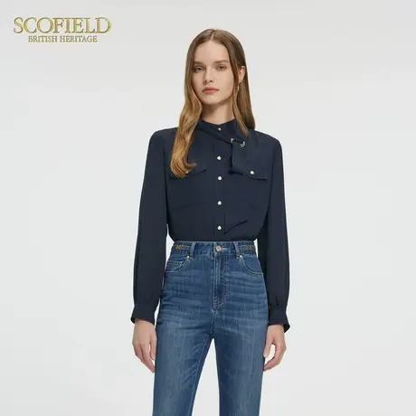 Scofield女装优雅都市风衬衫廓形衬衣可拆卸飘带2025夏季新款商品大图