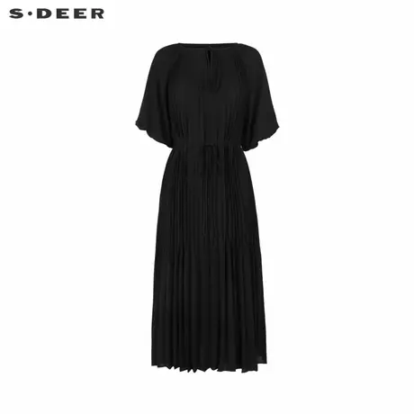 sdeer圣迪奥女装法式圆领风琴褶收腰宽松连衣裙S242Z12S8商品大图