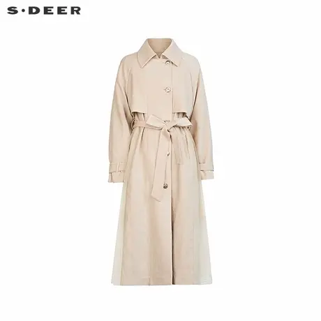 sdeer圣迪奥女装翻领收腰网纱大衣式羽绒服S244Z2401商品大图