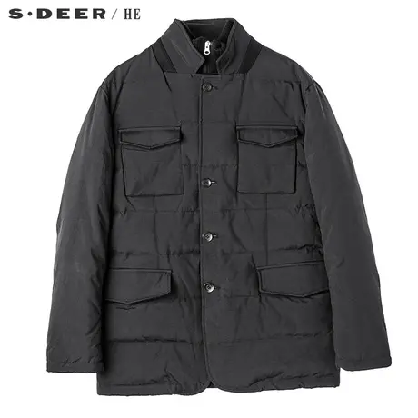 sdeerhe圣迪奥2018冬款宽松黑色口袋羽绒服外套短款男H15472492图片