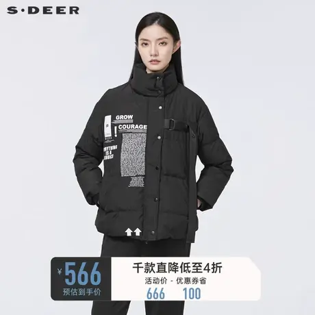 sdeer圣迪奥冬季个性高领撞色字母飘带短款羽绒服女S21462478👓商品大图