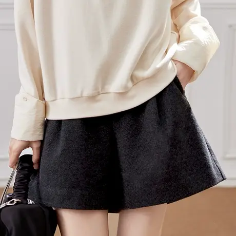 宝诗黎松紧腰宽松阔腿短裤2025春季新款直筒显瘦百搭休闲裤子女商品大图