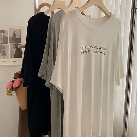 纯欲风垂感莫代尔字母印花短袖T恤女夏装宽松休闲显瘦舞蹈瑜伽服商品大图