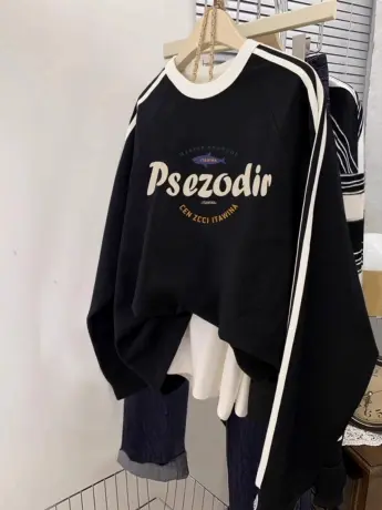 美式复古潮牌插肩情侣长袖hiphop大码街头风卫衣女ins正肩上衣秋商品大图