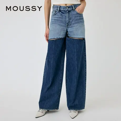 MOUSSY 夏季新品休闲通勤设计感拼色破洞牛仔裤010HSJ11-0220图片
