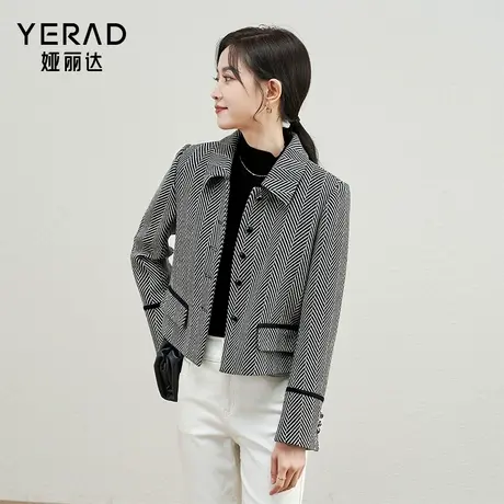 娅丽达复古高级羊毛呢外套女冬季2024年新款气质简约别致短款上衣商品大图