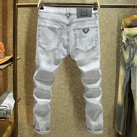 2025新款轻奢高端灰色牛仔裤男弹力修身小脚裤夏季薄款百搭长裤子图片