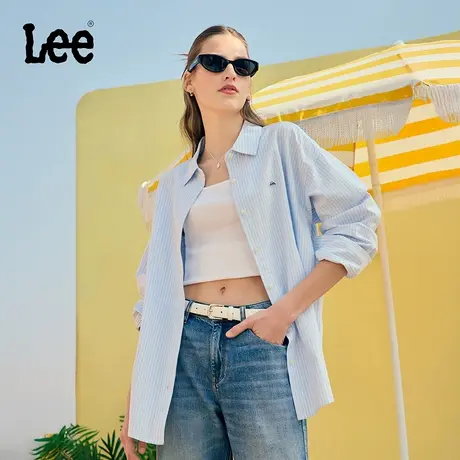 Lee商场同款Oversize条纹Logo女长袖衬衫休闲潮流LWT007717201商品大图