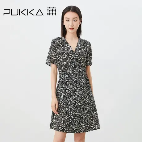 蒲PUKKA 原创设计2023夏季收腰斜门襟V领优雅桑蚕丝小个子连衣裙商品大图