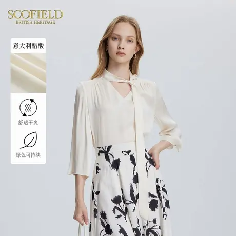 【意大利醋酸】Scofield女优雅飘带衬衫V领七分袖上衣夏季衬衣商品大图