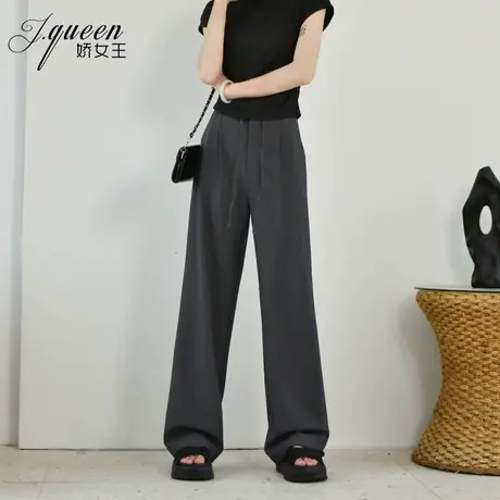 直筒阔腿裤女夏季新款高腰垂感系带显瘦百搭休闲裤宽松直筒长裤子商品大图