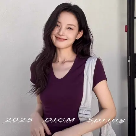 u领冰丝针织衫正肩短袖t恤女夏季薄款韩系修身高级感独特漂亮上衣图片