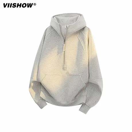 VIISHOW连帽卫衣男半拉链袋鼠兜2025秋季新款宽松美式情侣上衣服商品大图