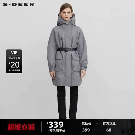 【反季清仓】sdeer圣迪奥收腰摇粒绒两件套长款风衣S22481805商品大图