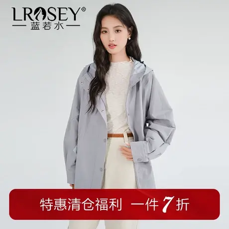 蓝若水大码女装户外连帽中长款外套秋装新款胖mm宽松夹克开衫商品大图