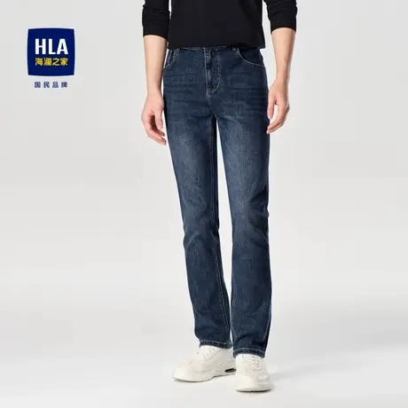 HLA/海澜之家中腰直筒牛仔裤24秋冬新款五袋款字母刺绣洗水裤子男商品大图